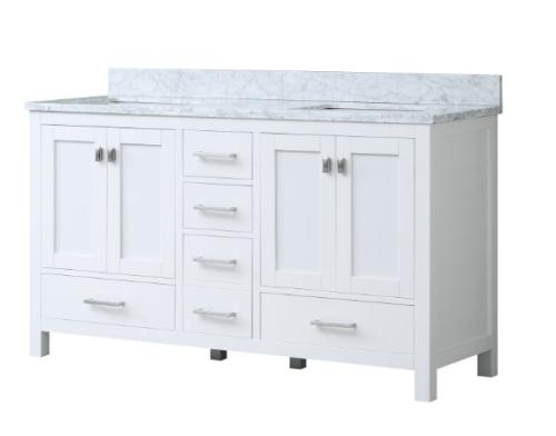 WHITE VANITY W/CARARRA W/TOP 60X20