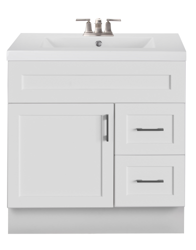 30"X21" (OW)VANITY STOCK WHITE SHAKER 1 DOOR   2 DRAWER RH (KD UNIT)