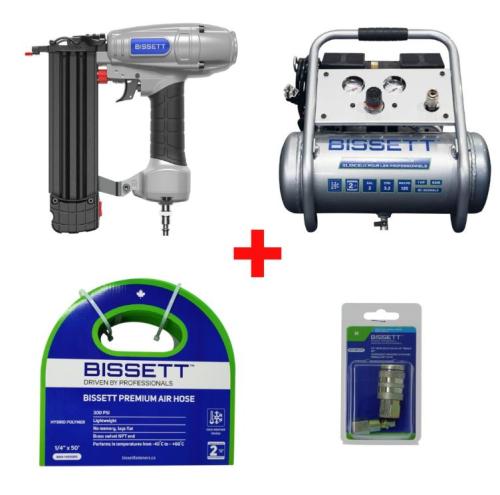 18ga 2in Brad Nailer, 2Gal Compressor, 50ft Hose with Fittings