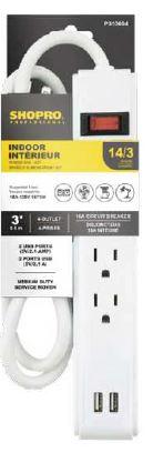 4-OUTLET 2 USB POWER BAR