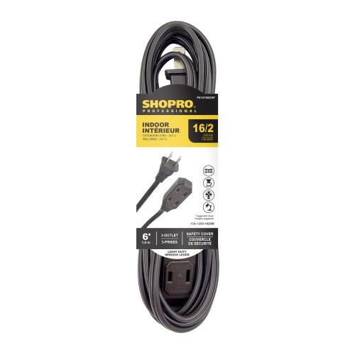 16/2 SPT-2 3-OUTLET 6' INDOOR EXT CORD BROWN