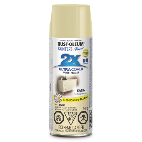 Rust-Oleum 253710 Spray Paint, 340 g Can, 15 sq-ft Coverage Area, Oil Base, Satin, Heirloom White