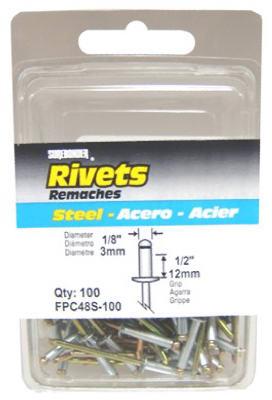 100PK 1/8"D STL RIVET