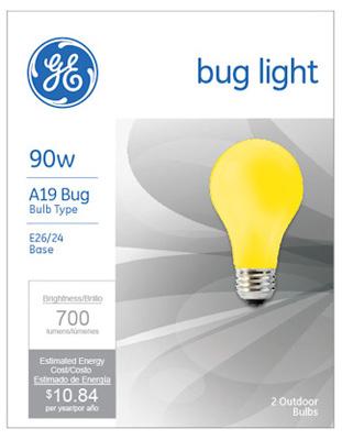 GE 2PK 90W YEL BUG BULB