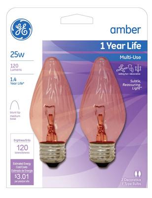 GE 2PK 25W Amb Bulb