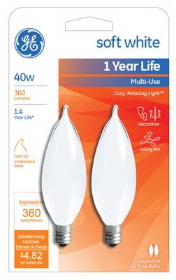 GE 2PK 40W FROS BT BULB