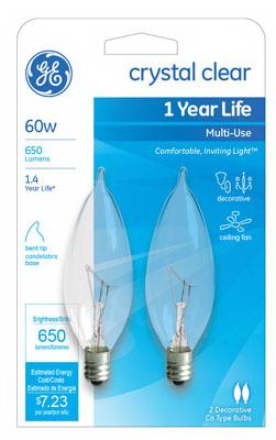 GE 2PK 60W CLR BT BULB