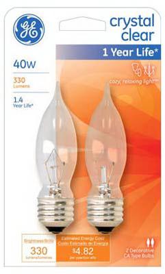 GE 2PK 40W CLR BT BULB