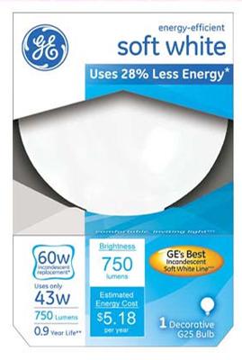 GE 43W WHT G25 HAL BULB