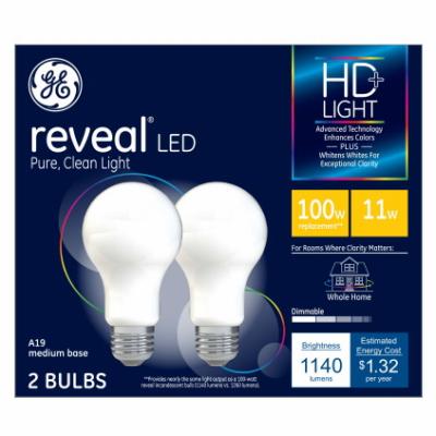 GE 2PK 11W A19 RVL BULB