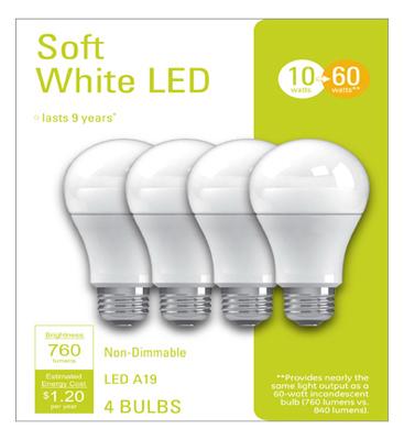 4PK 10W SW A19 BULB