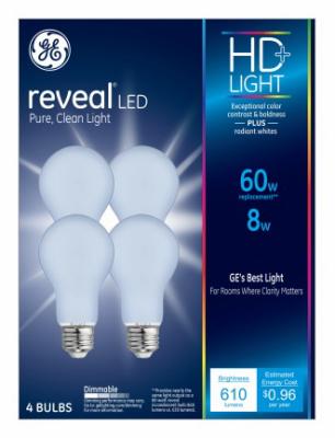 GE 4PK 8W WHT A19 BULB