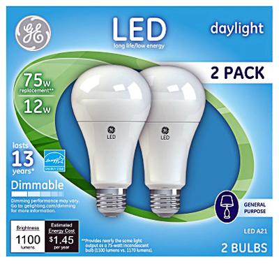 GE 2PK 12W DAY A19 BULB