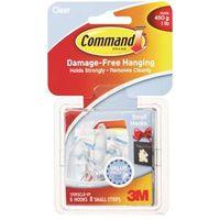 HOOK WALL CLEAR W/STRIPS SMALL