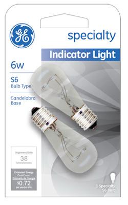 GE 2PK 6W CLR Bulb