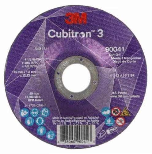 3M™ Cubitron™ 3 Cut-Off Wheel, 90041, 36+, T27, 4-1/2 in x 0.045 in x 7/8 in (115 x 1.6 x 22.23 mm), ANSI, 25/Pack, 50 ea/Case