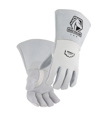 Premium Grain Elkskin Stick Gloves with Nomex Lined Black, Pearl White
