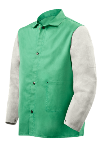 Weldlite Plus Hybrid 9 oz Flame Resistant Cotton with Leather Sleeves Jacket 30" Green/Gray