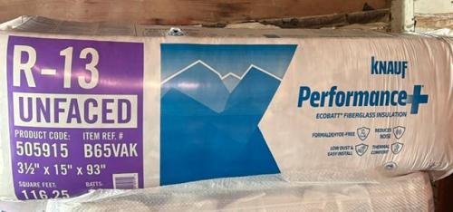 R-13 3.5"x15" UNFACED F-G INSULATION 116.25SQ.FT BATTS