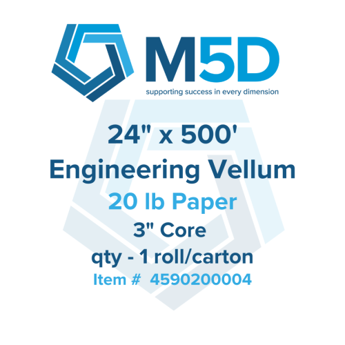 24" x 500' - 20lb 100% Rag Solvent-Free Engineering Vellum Paper