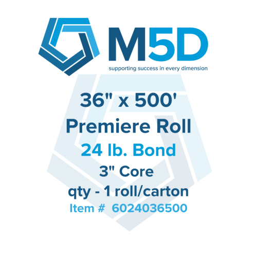 36" x 500' - 24lb Premiere Bond Paper. Untaped. 3" Core. 1 roll