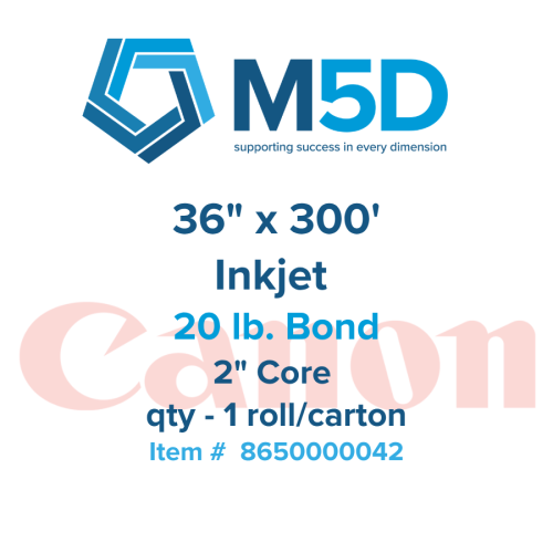 36" x 300' Canon 20lb Inkjet Bond - 2" Core, 1 Roll per Carton
