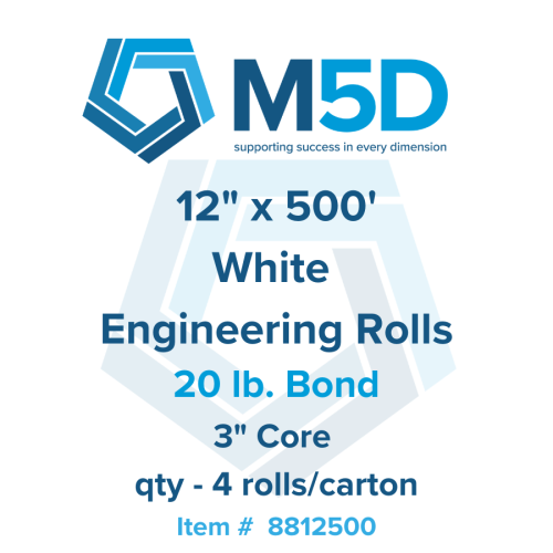 12" x 500' - 20lb Engineering Bond 3" Core.  4 rolls per carton.