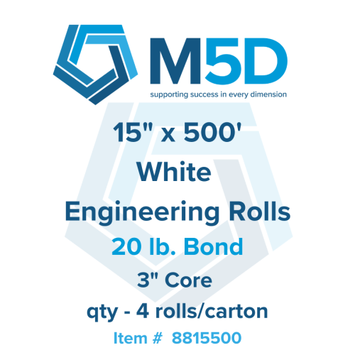15" x 500' - 20lb Engineering Bond. 3" core. 4 Rolls per Carton.