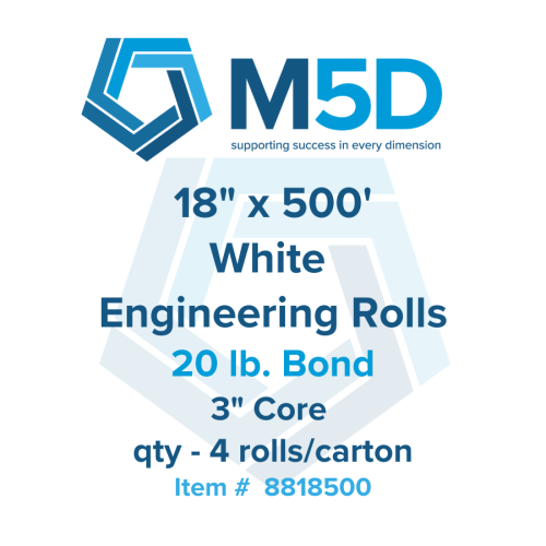 18" x 500' - 20lb Engineering Bond. 3" Core. 4 rolls per Carton