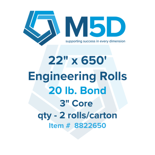 22" x 650' - 20lb Engineering Bond. 3" Core. 2 Rolls per Carton