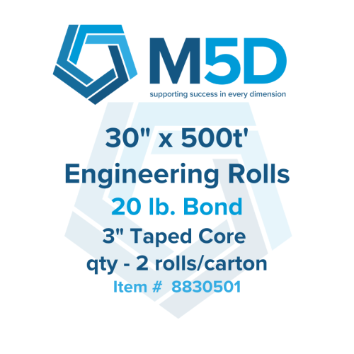 30" x 500t' - 20lb Engineering Bond. Taped. 3" Core.  2 rolls per carton