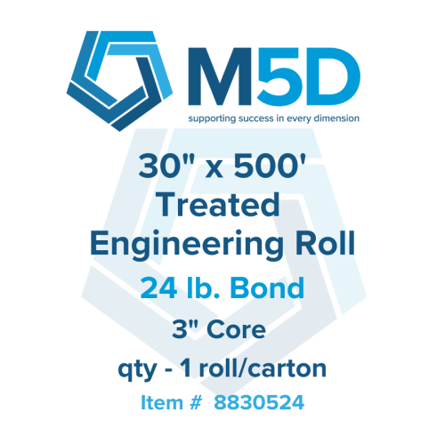 30" x 500' - 24lb Treated Bond. 3" Core. 1 roll per carton
