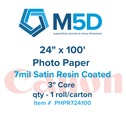 24" x 100' - PHPR7 - 7mil Satin Resin Coated Photo Paper - 3" core. 1 Roll