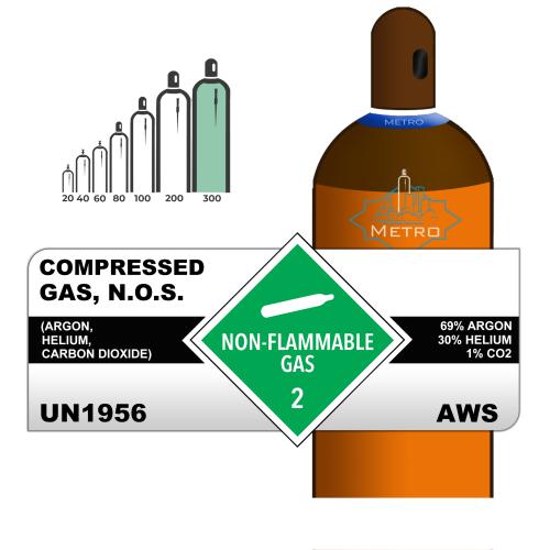 69% Argon, 30% Helium, 1% Carbon Dioxide, 300, Industrial, 248.60 ft3, Steel (S), (C) - CGA 580