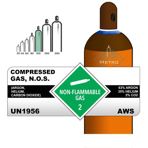 63% Argon, 35% Helium, 2% Carbon Dioxide, 100, Industrial, 109.50 ft3, Steel (S), (C) - CGA 580