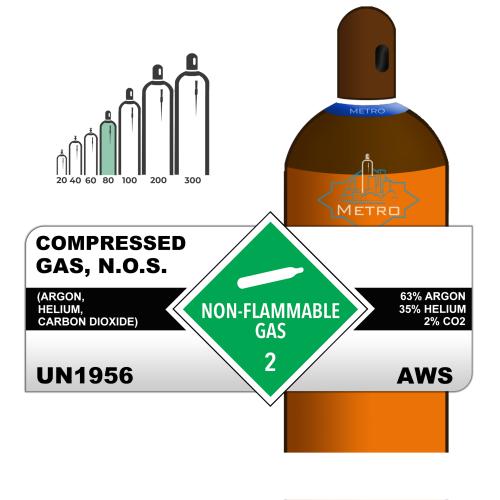 63% Argon, 35% Helium, 2% Carbon Dioxide, 80, Industrial, 74.50 ft3, Steel (S), (C) - CGA 580