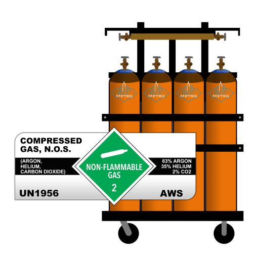63% Argon, 35% Helium, 2% Carbon Dioxide, P12, Industrial, 2972.40 ft3, Steel (S), (C) - CGA 580, 12 Pack