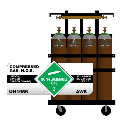 90% Argon, 8% Oxygen, 2% Carbon Dioxide, P12, Industrial, 3620.40 ft3, Steel (S), CGA 590