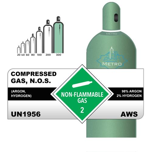 98% Argon, 2% Hydrogen, 300, Industrial, 301.60 ft3, Steel (S), CGA 350