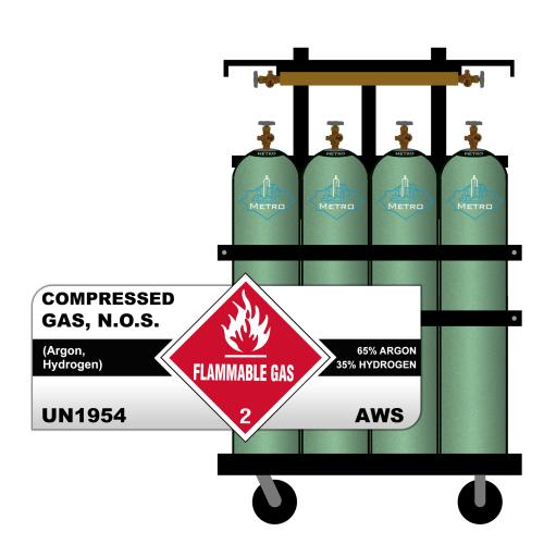 65% Argon, 35% Hydrogen, P12, Industrial, 3500.40 ft3, Steel (S), CGA 350, 12 Pack