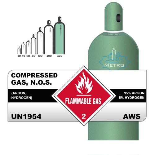 95% Argon, 5% Hydrogen, 300, Industrial, 301.10 ft3, Steel (S), CGA 350
