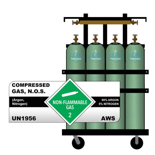95% Argon, 5% Nitrogen, P12, Industrial, 3609.60 ft3, Steel (S), (C) - CGA 580, 12 Pack