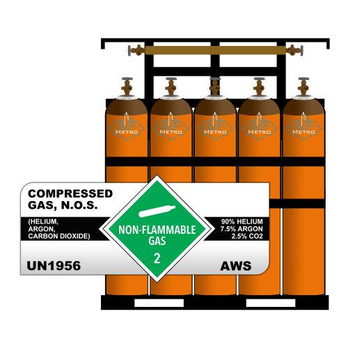 90% Helium, 7.5% Argon, 2.5% Carbon Dioxide, P18, Industrial, 4147.20 ft3, Steel (S), (C) - CGA 580, 18 Pack