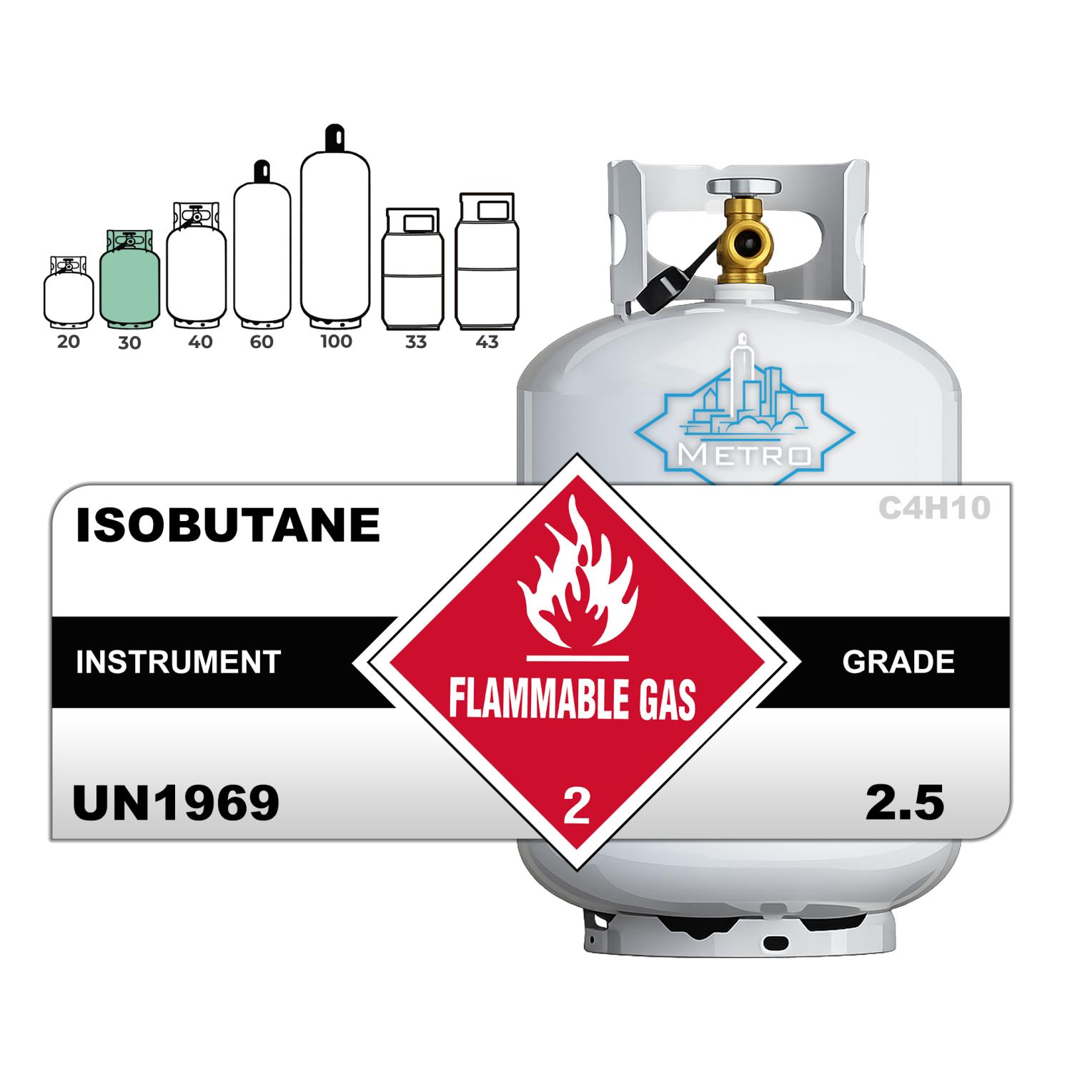 Isobutane, 30LB, 2.5, Instrument, 99.5%, 34 lbs, Steel (S), CGA 510 ...