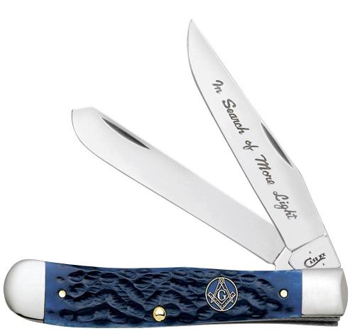 Case  Masonic Blue Bone Std Jig Trapper W/Tin