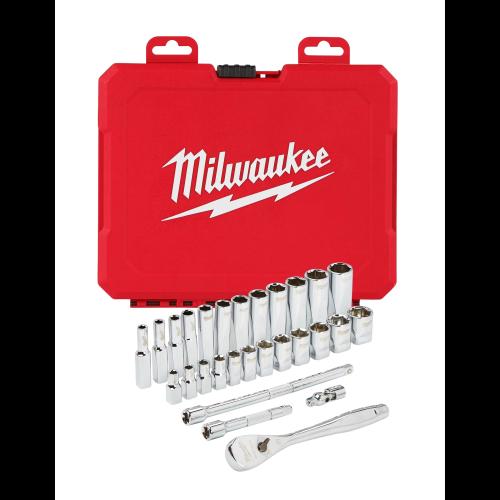 Milwaukee Metric Ratchet & Socket Set 28Pc Non Roll