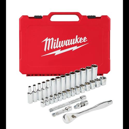Milwaukee Metric Ratchet & Socket Set 32Pc Non Roll 3/8"