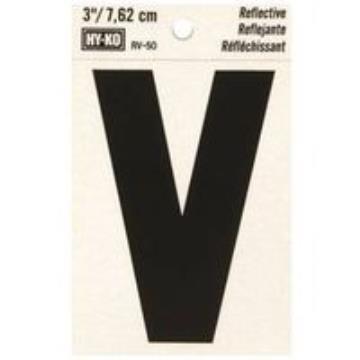 LETTER V  3" #RV-50 REFLECTIVE BLACK