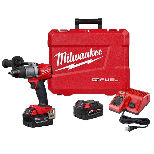 Milwaukee M18 FUEL 2904-22 Hammer Drill Kit, Battery Included, 18 V, 5 Ah, 1/2 in Chuck, Ratcheting Chuck
