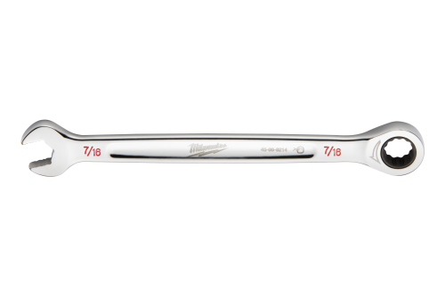 Milwaukee 45-96-9214 Ratcheting Combination Wrench, SAE, 7/16 in Head, 6-3/4 in L, 12-Point, Steel, Chrome